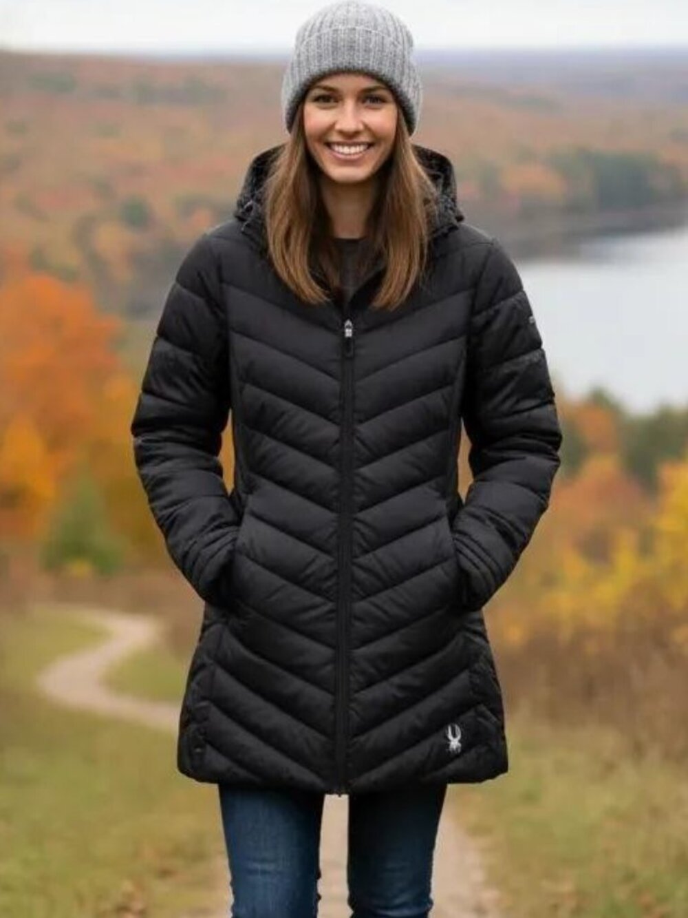 NWT Spyder Quilted Women's Puffer Coat with Faux Fur Trim size Small